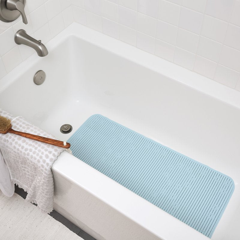 Sky Blue Cushioned Bathtub Mat with Suction Cups - 17x36 Inches - Non-Slip Bathroom Accessory - Machine Washable