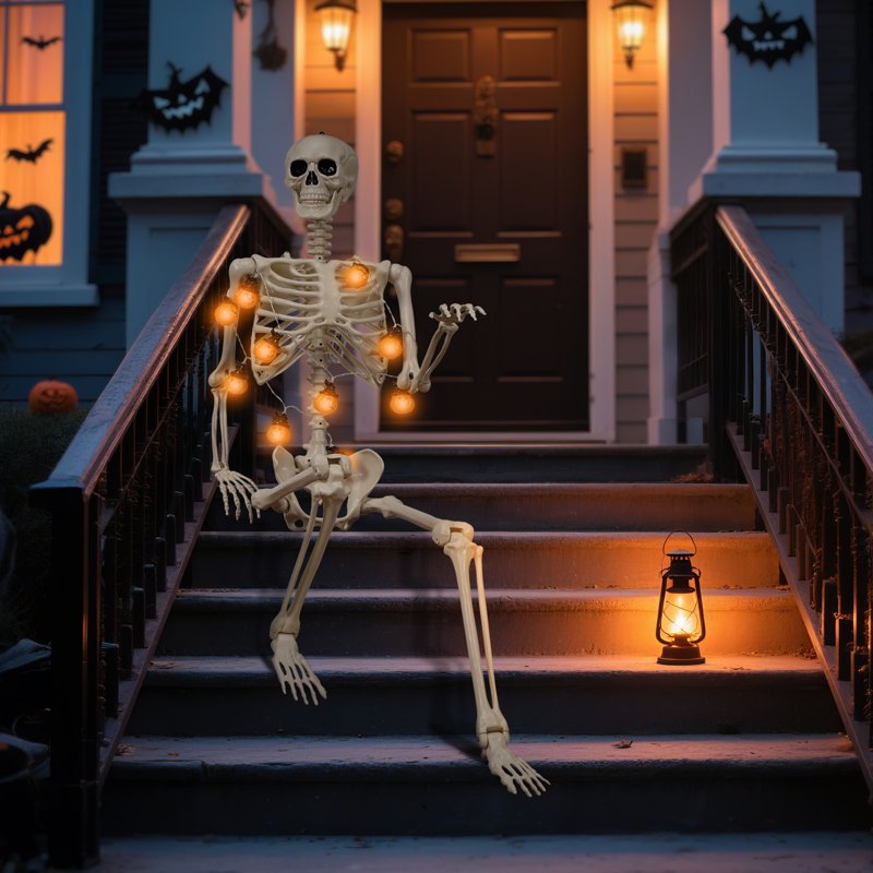 5.4 Ft Life-Size Poseable Halloween Skeleton Decoration Indoor Outdoor