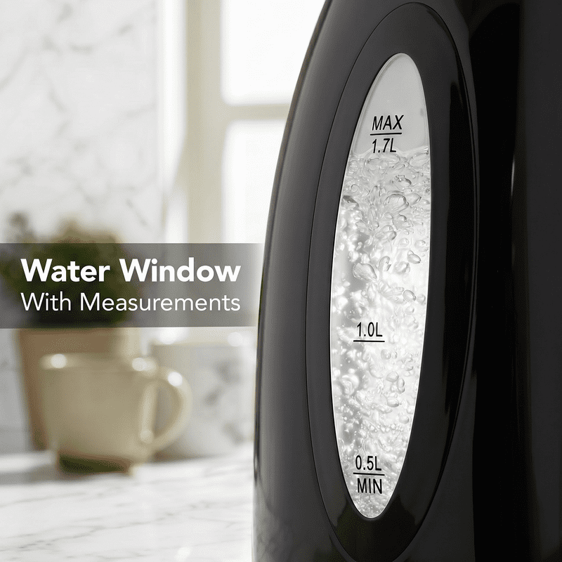 Electric Kettle 1.7L - Fast Boiling 1100W, Black, BPA-Free