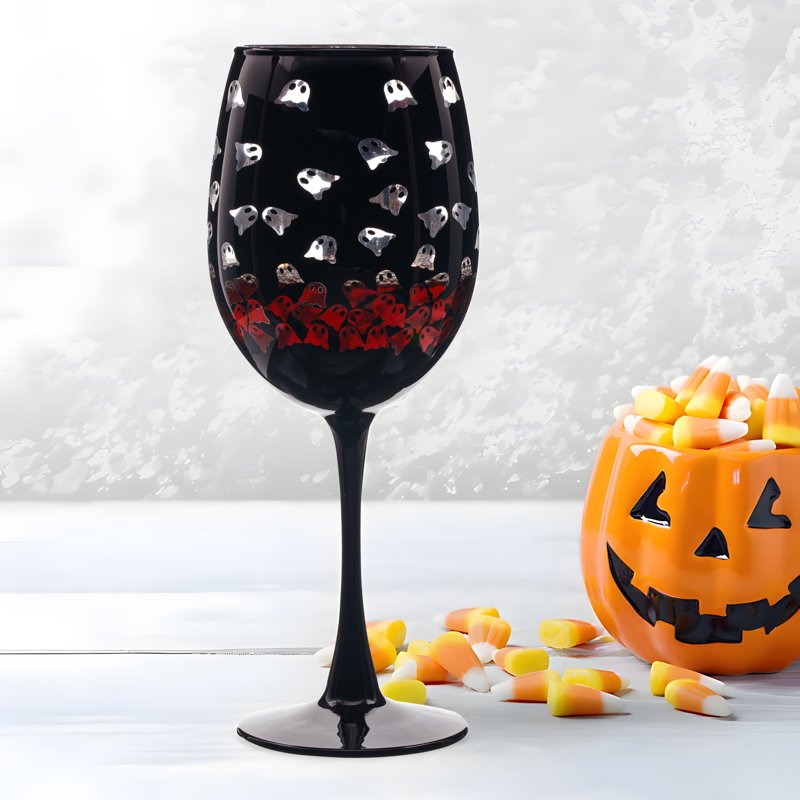 Halloween Two Tone Wine Glass with Ghosts Design