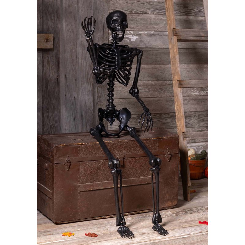 Poseable Black Skeleton Halloween Decoration - 5 Feet Tall, Adjustable Joints