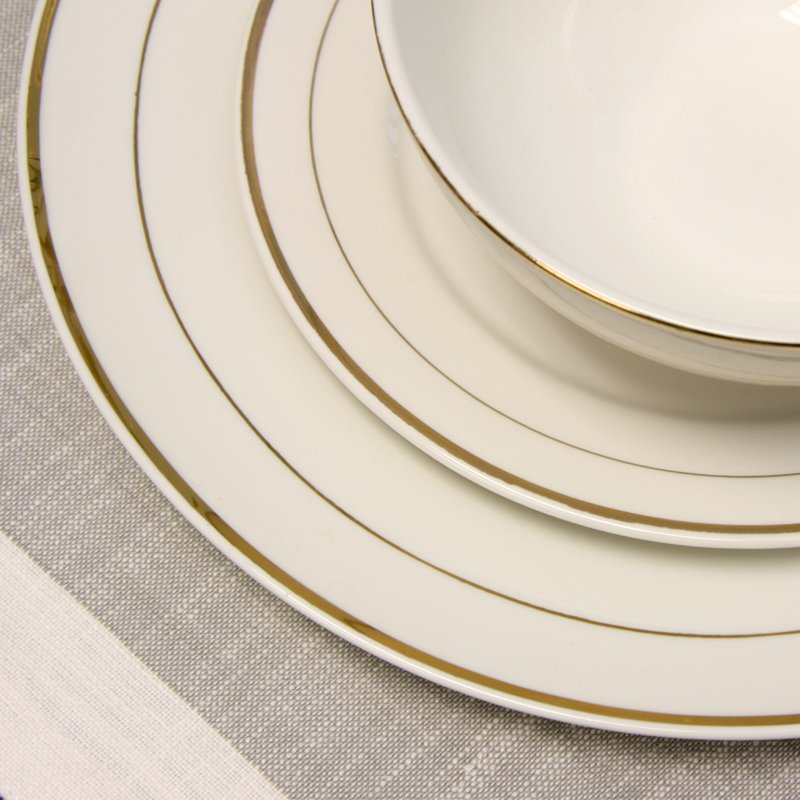 16-Piece Ceramic Dinnerware Set with Double Gold Bands