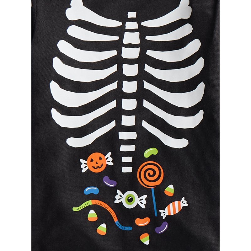Halloween Boys' Tights & Pajama Set with Glow Eyes - Candy Skeleton Black Soot, Sizes 4-10