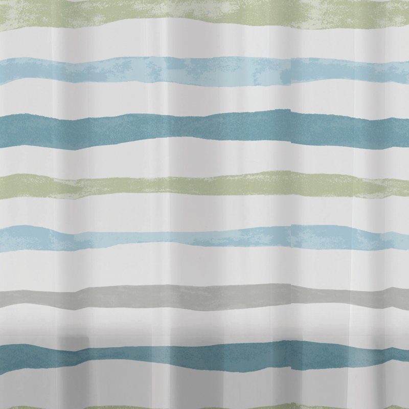 Waterproof Shower Curtain Set with Hooks - 70x72 Inches, Blue Watercolor Stripe