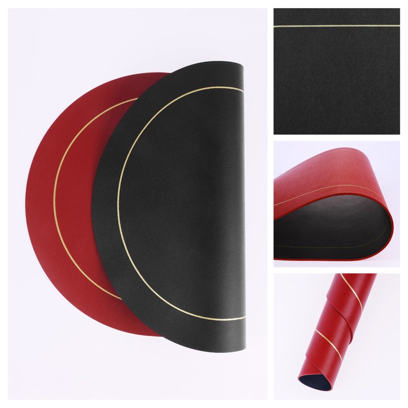 Faux Leather Placemats Set of 6 - Black & Red, Washable