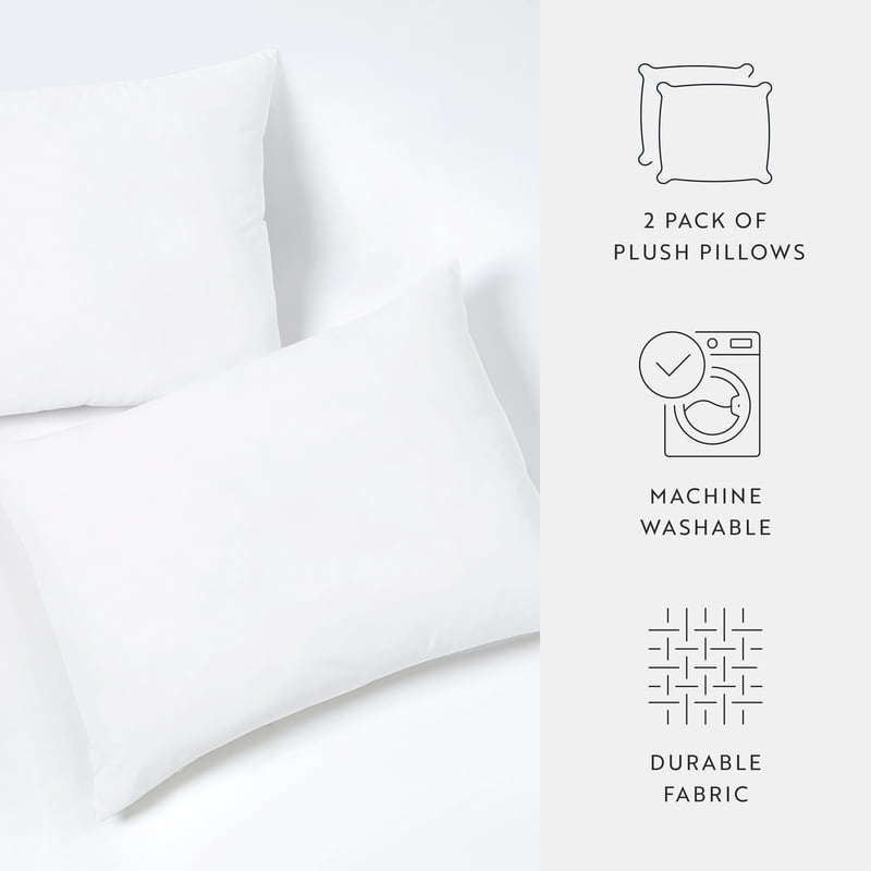 King Plush Bed Pillow Set - 2-Pack Hypoallergenic Microfiber Support