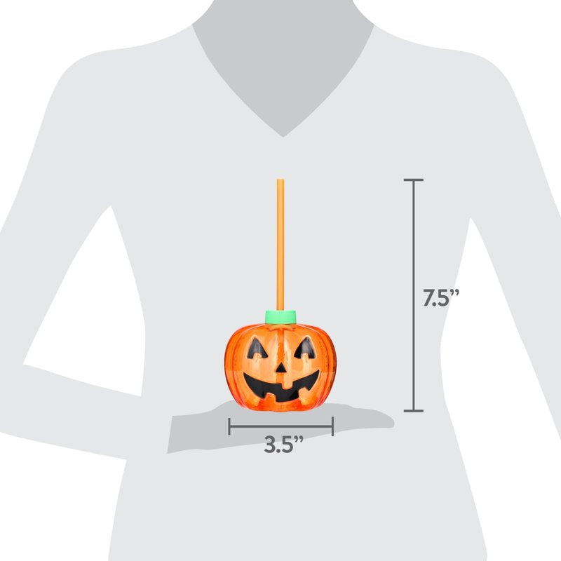 Light-Up Jack-o'-Lantern Tumbler - Halloween Reusable Drinkware with LED Light, 15.9 oz