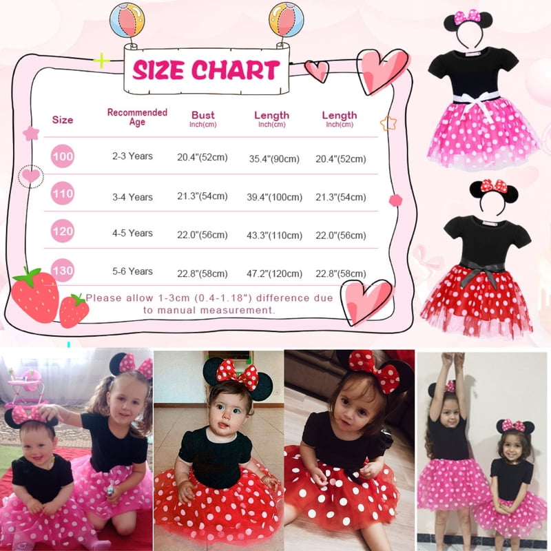 Pink Girls Red Polka Dot Tutu Dress with Bow Headband for Toddler Party & Cosplay - 120cm / 4-5 Years