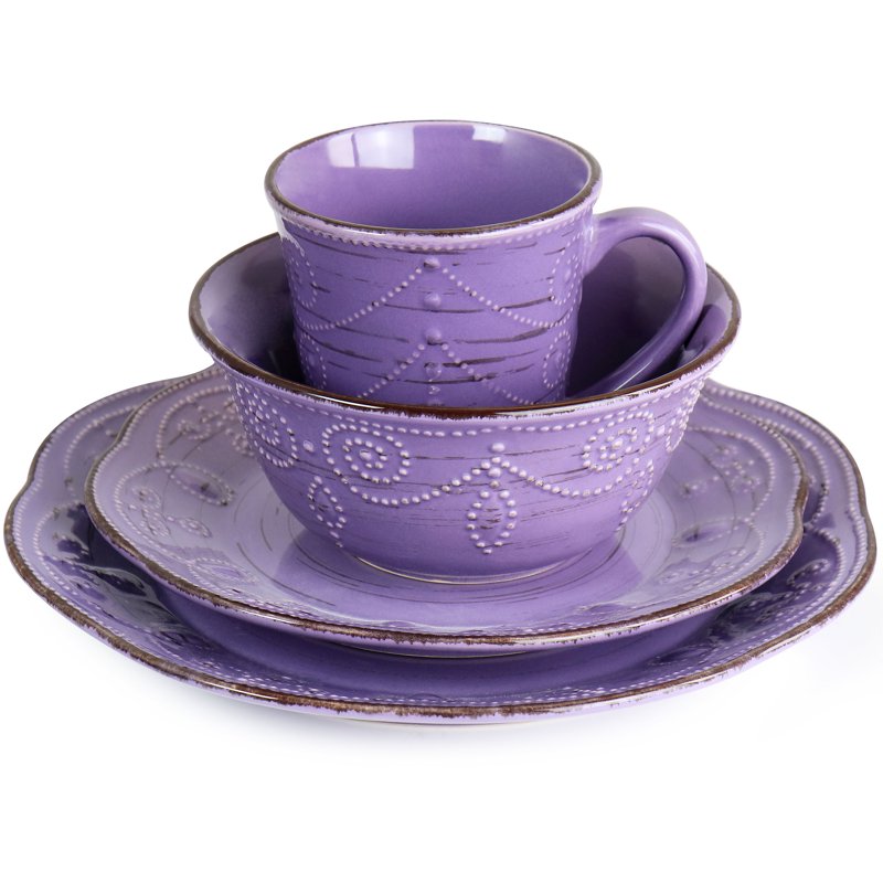 Rustic Birch 16 Piece Stoneware Dinnerware Set - Purple