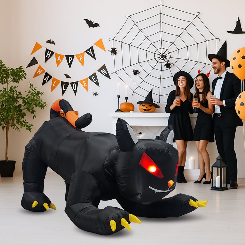 6.5Ft Black Cat Inflatable Halloween Yard Decor with LED Lights - Spooky & Fun
