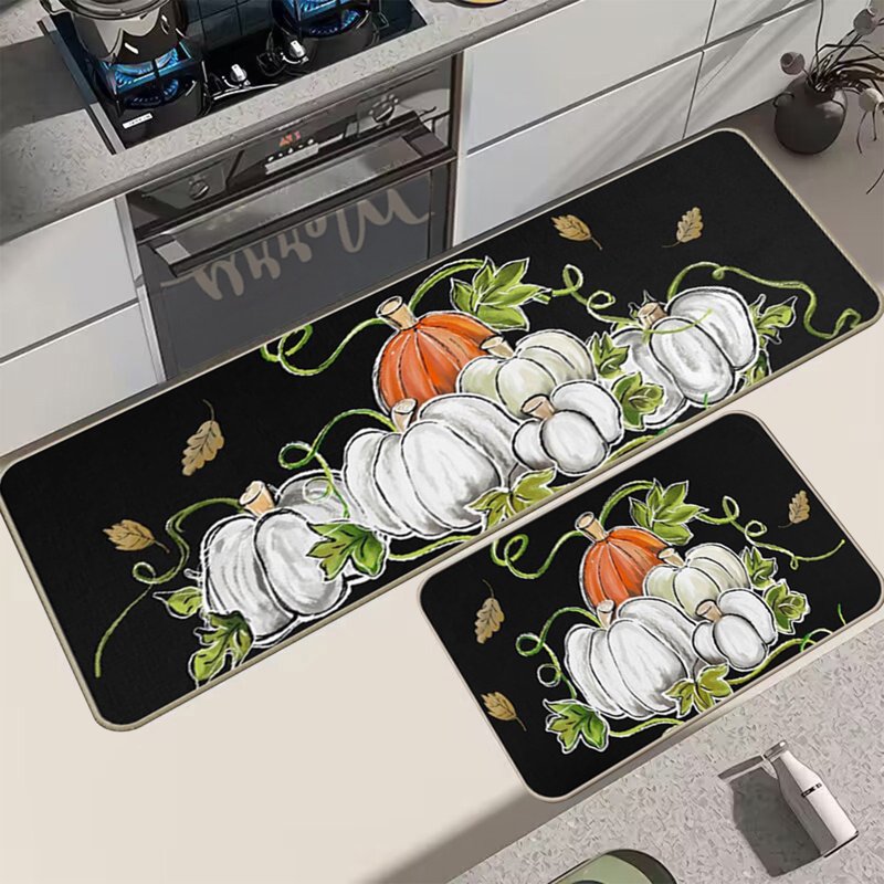 Halloween Pumpkin Rugs Set - Non-Slip Kitchen Floor Mats - F Variation 16x24in+16x48in