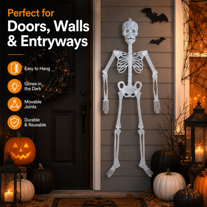 Life Size Luminous Skeleton - 3 ft Poseable Halloween Decor, Glows in Dark