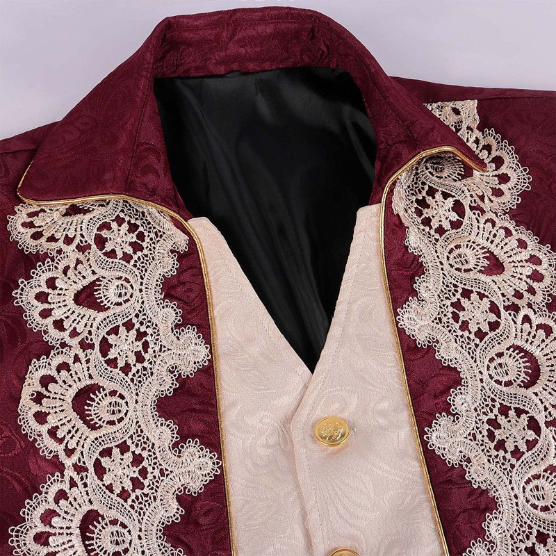 Men's Steampunk Swallow-Tailed Coat - Red, Size S, Gothic Victorian Costume