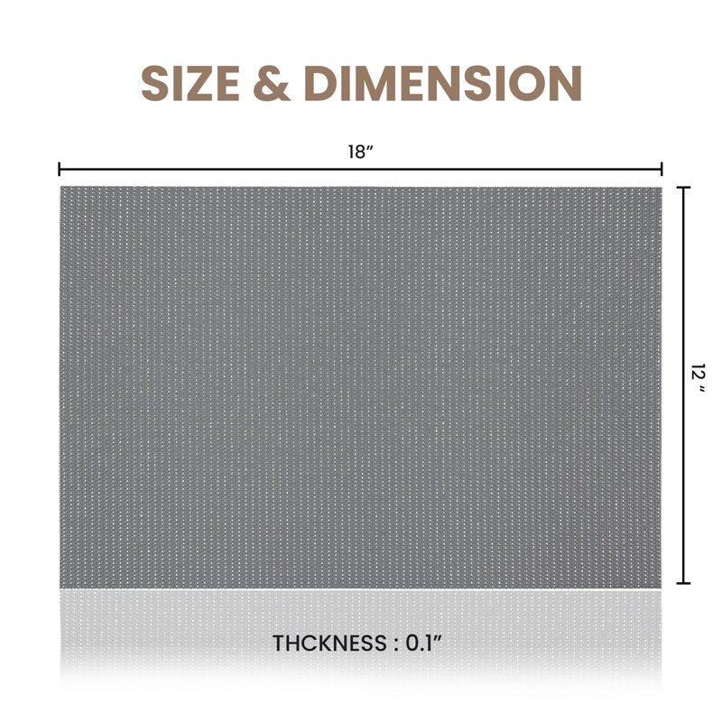 Set of 6 Washable Placemats - 12x18 in Embroidered Glitter Silver