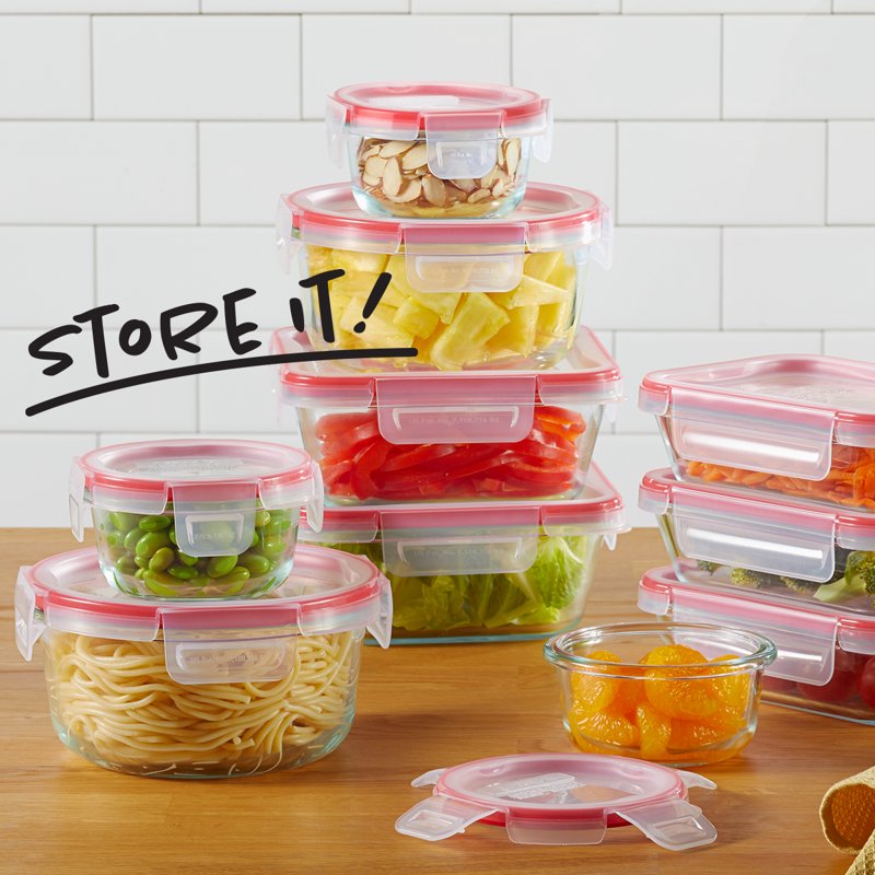4-Cup Square Glass Food Storage Container with Lid - 32 oz