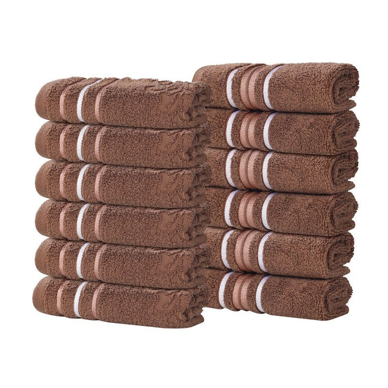 Face Towel 12-Pack - Chocolate Zero Twist Cotton Washcloths with Loop - Soft & Absorbent