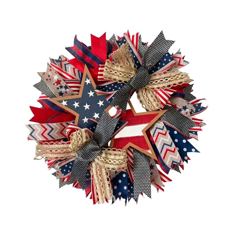 4th of July Patriotic Wreath - Red White Blue Independence Day Front Door Decor - Variation 0A