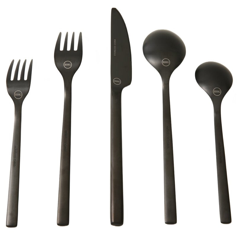 20-Piece Matte Black Stainless Steel Flatware Set - Service for 4