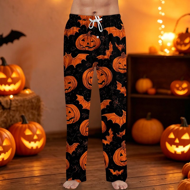 Men's Halloween Printed Lounge Pants - Earthy Yellow, XL
