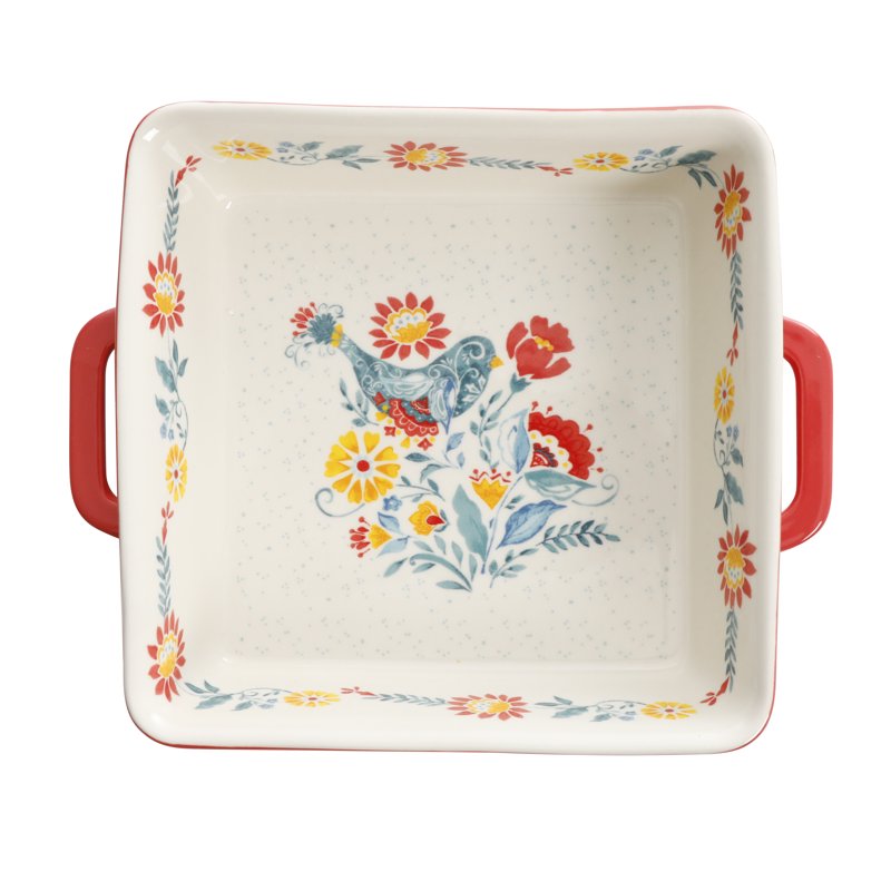 8-Inch Square Ceramic Baking Dish Set - Floral Design, Set of 2