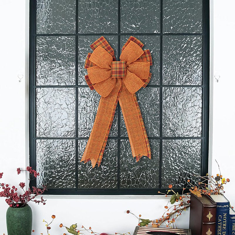 Thanksgiving Fall Bow for Wreaths & Decorations Plaid Burlap Pumpkin Bow