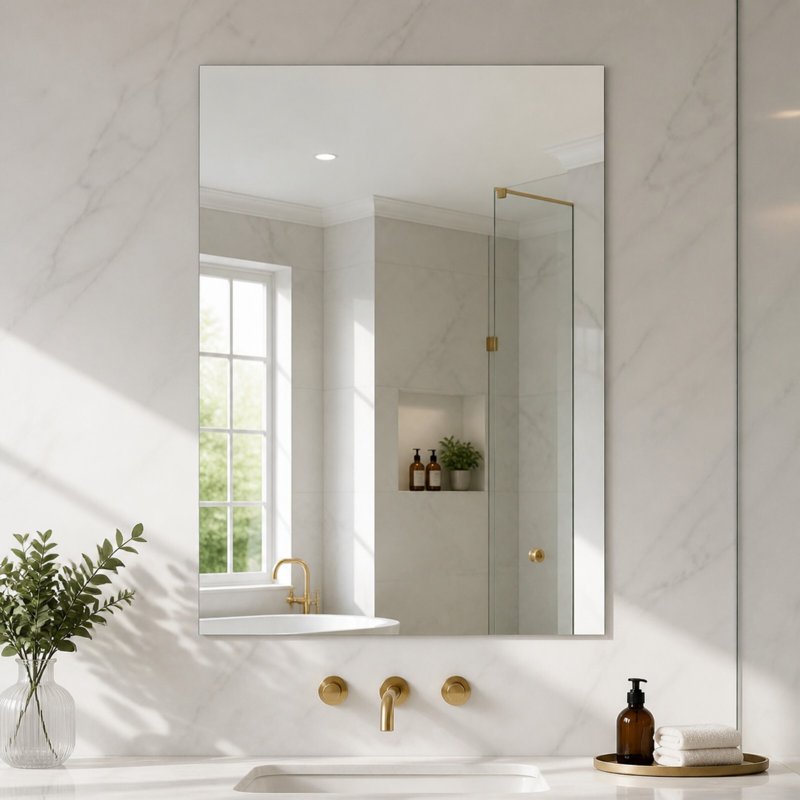 28x36 Inch Frameless Rectangular Bathroom Mirror - Polished Edges, Wall Mount