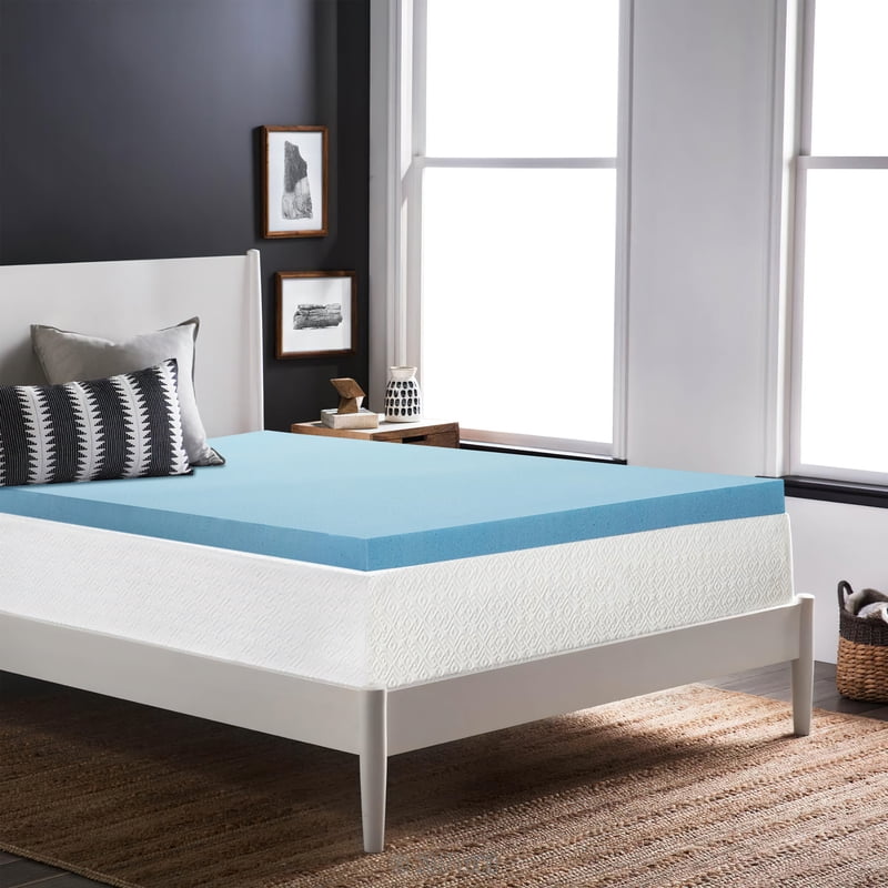 Queen Gel Memory Foam Mattress Topper 2 Inch Cooling Support - Blue - Continental Sleep