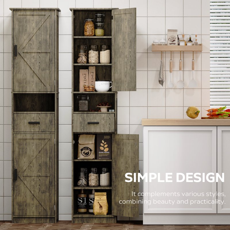 Freestanding Floor Storage Cabinet with Doors & Drawer - Grey