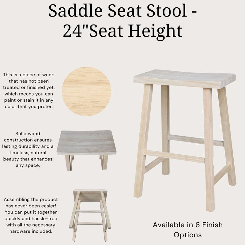 24-Inch Unfinished Wood Saddle Stool for Kitchen & Dining