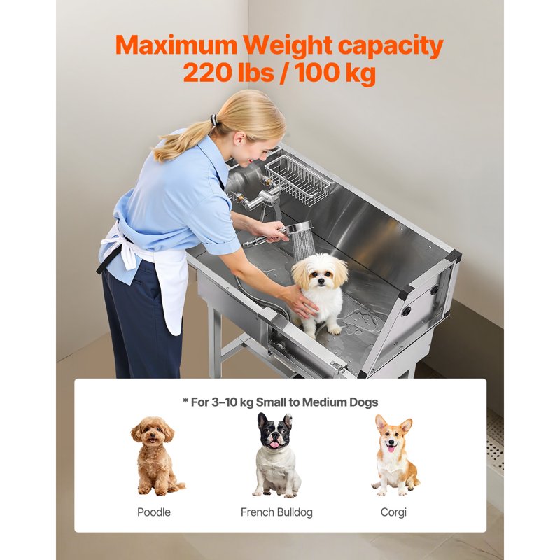 34-Inch Stainless Steel Pet Grooming Station with Shower & Accessories