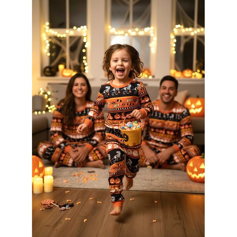Halloween Pajamas for Women Family Matching Ghost Pumpkin 2-Piece Set M - Black
