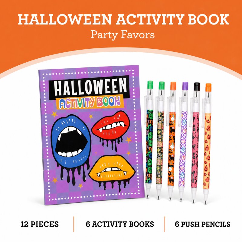 Halloween Activity Books with Push Pencils Party Favors - 12 Pieces