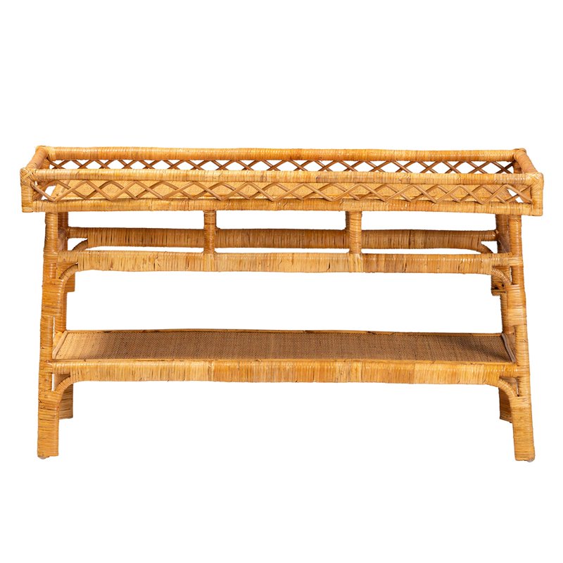 Bohemian Console Table - Handcrafted Natural Rattan, 2-Tier