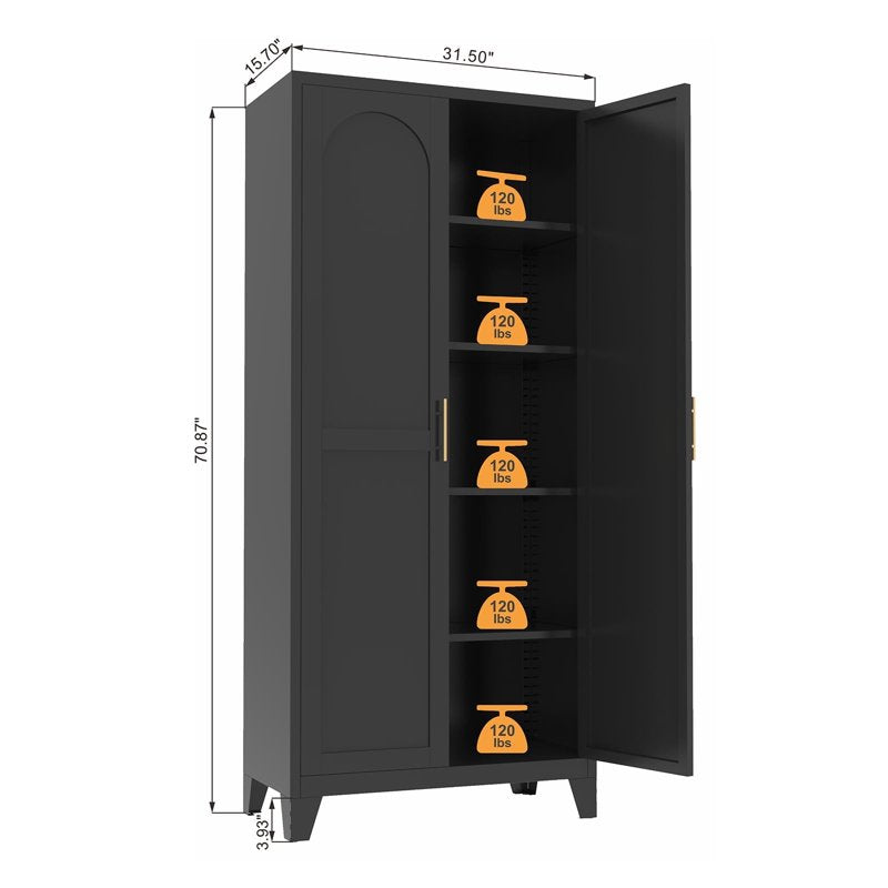70.8" Black Tall Kitchen Storage Cabinet with 4 Adjustable Shelves