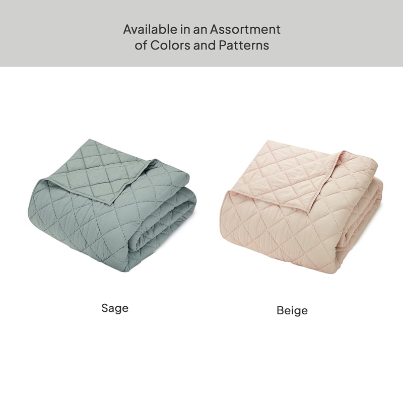 Full/Queen Diamond Gauze Quilt - Reversible Sage Bedding for Spring & Fall