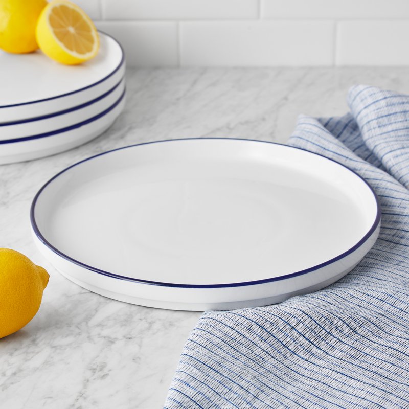 Blue Rim Stoneware Dinner Plates - Set of 4, 10.1 in