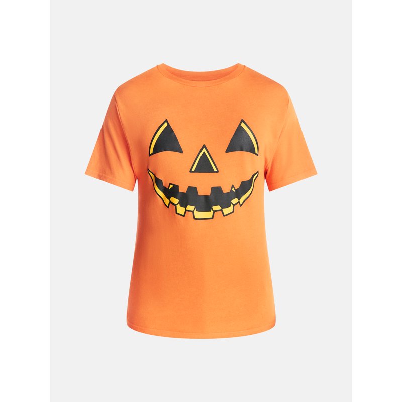 Halloween Men's Jacko Smile Graphic Tee - Solar Orange, Size L - Spooky Costume Alternative