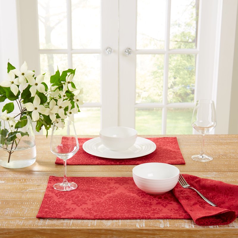 Lexington Placemats 13"x19" Rectangle - Stain Resistant Cotton/Polyester, Red 4-Pack