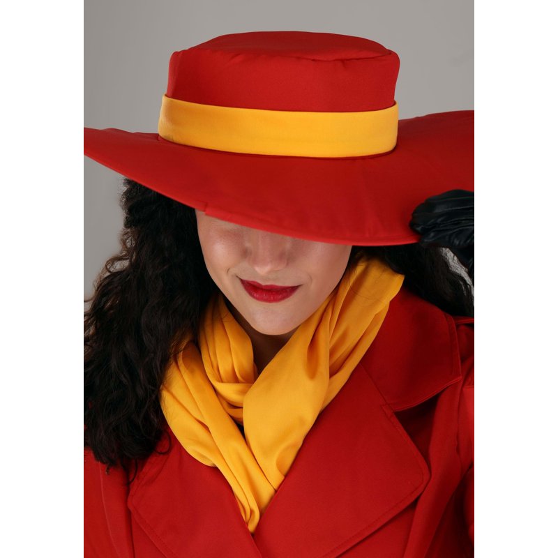 Women's Carmen Sandiego Costume XL - Red Trench Coat & Fedora Set