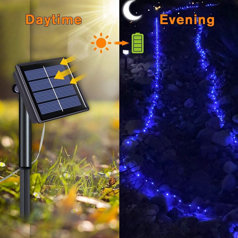Blue 33ft Solar Fairy Lights Outdoor Waterproof 100 LED 8 Modes - 4 Pack