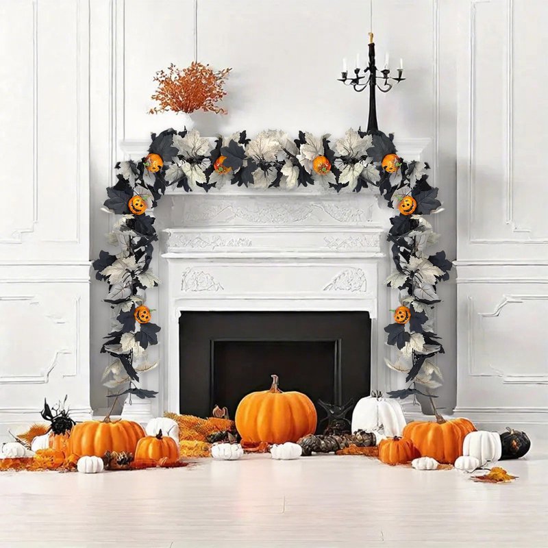 Halloween Garland Decor - 68.9in Black Fall Wreath for Wall Indoor - Variation C