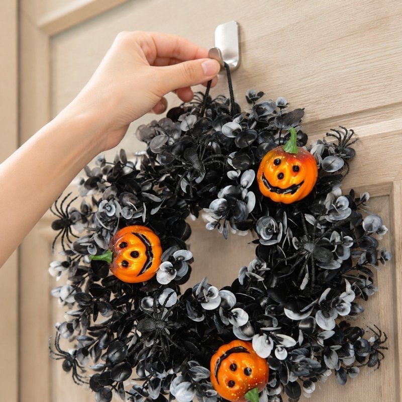 Halloween & Thanksgiving Wreath with Maple Leaves, Pumpkins & Berries - N-9