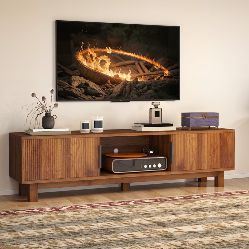 59" Fluted TV Stand - Mid Century Modern Media Console with Storage for TVs up to 65 Inch