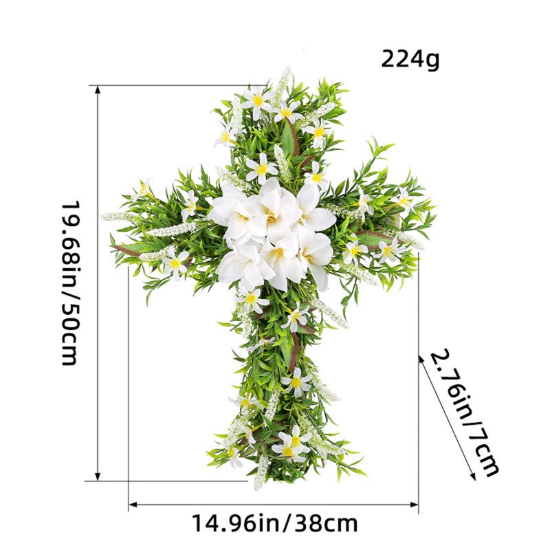 Easter Front Door Wreath Cross - Rustic Farmhouse 19.7 Inch Easter Decoration - Variation D