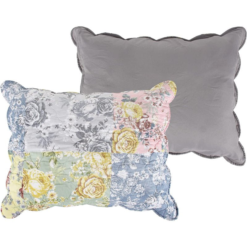Queen Patchwork Floral Quilted Bedspread Set - Gray, 3-Piece
