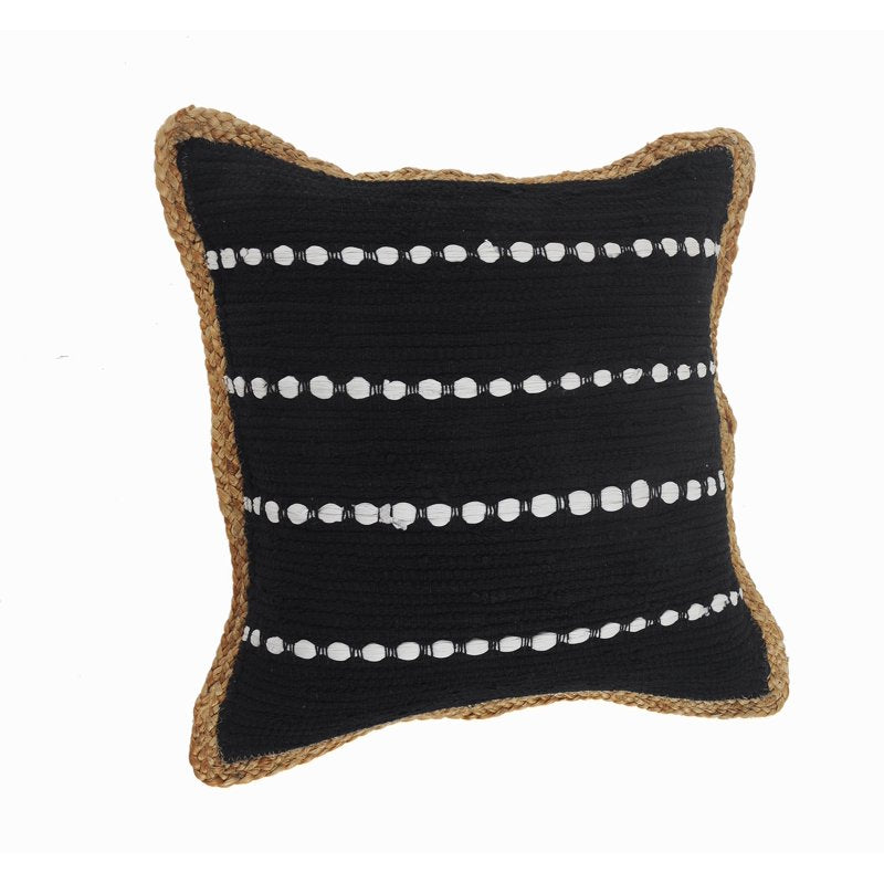 18x18 Black White Jute Border Striped Cotton Throw Pillow Set - Set of 2