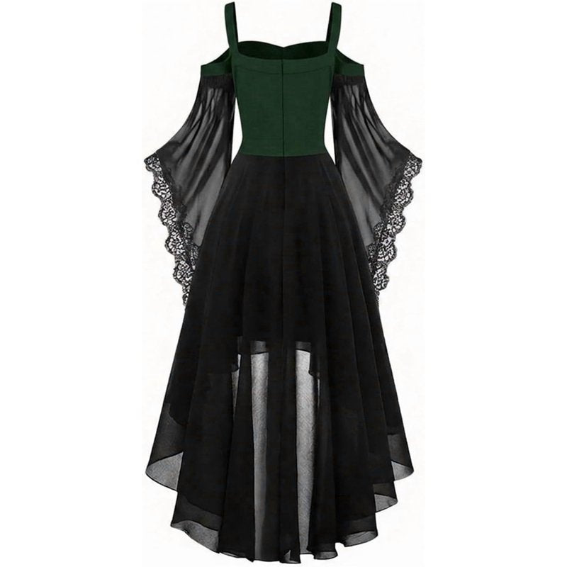 Green Women Butterfly Sleeve Witch Dress Gothic Costume Halloween 2026