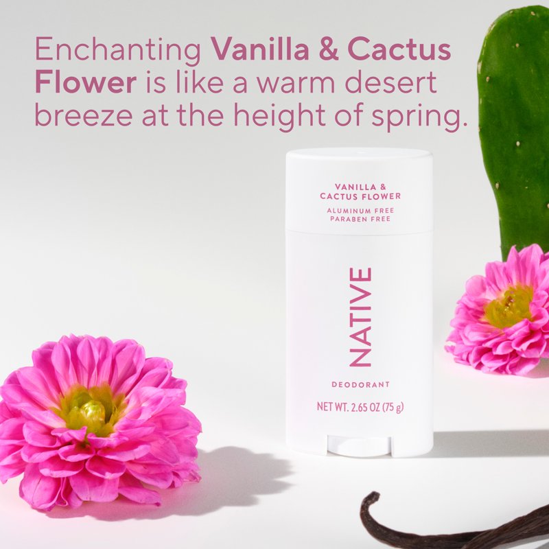 Aluminum-Free Deodorant Stick for Women - Vanilla & Cactus Flower, 2.65oz