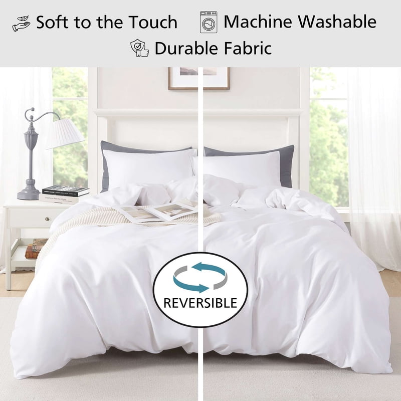 Full/Queen Duvet Cover Set - All-Season White 3-Piece Bedding