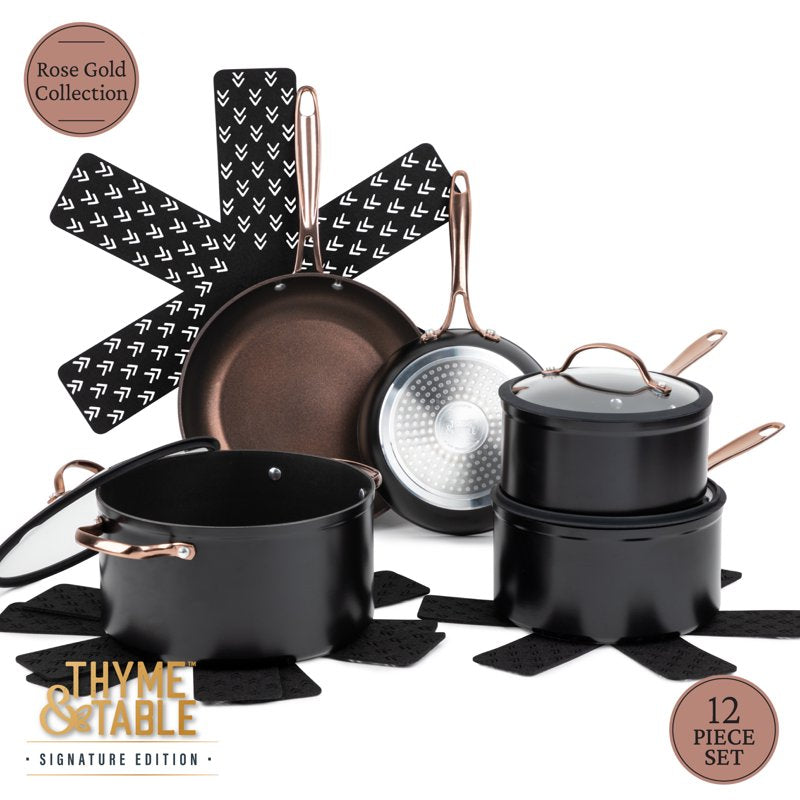 12-Piece Non-Stick Cookware Set - Rose Gold Ceramic Pots & Pans